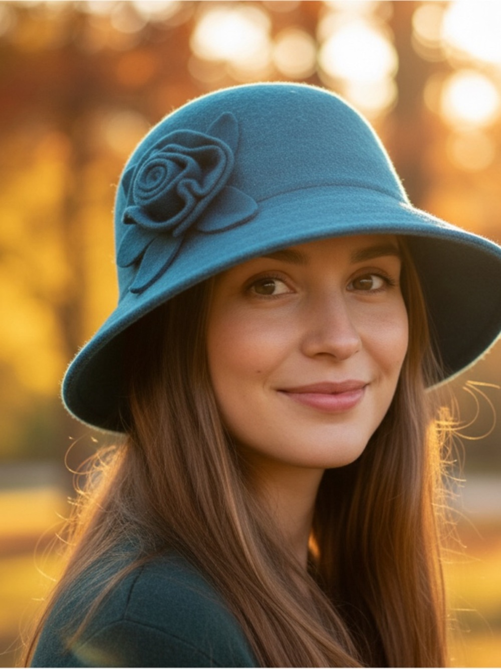 Elegant Turquoise Blue Women's Hat with Floral Accent